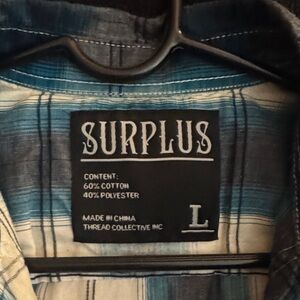 SURPLUS Men's Blue Plaid Casual Button-Down Shirt